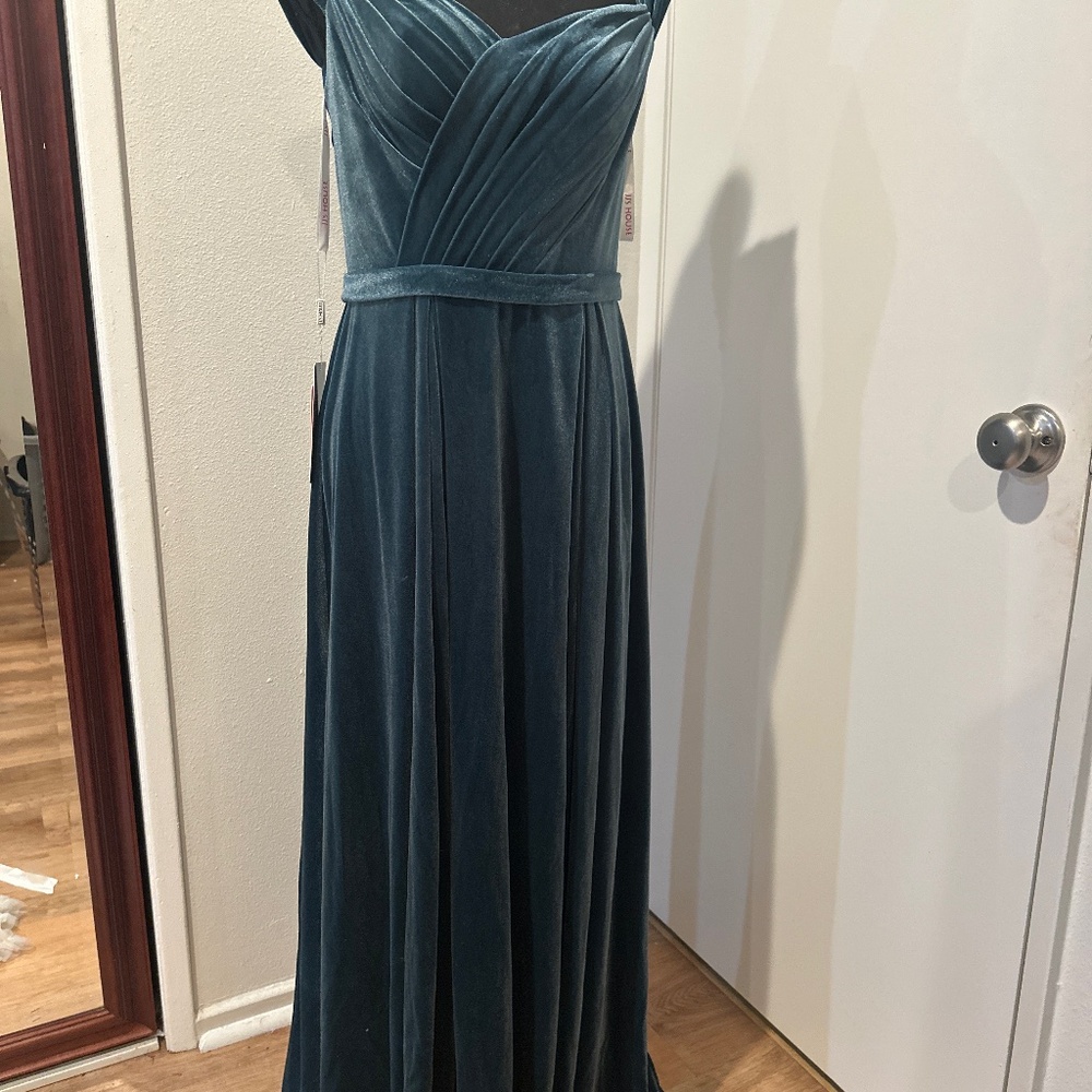 Floor length turquoise velvet bridesmaid dress medium